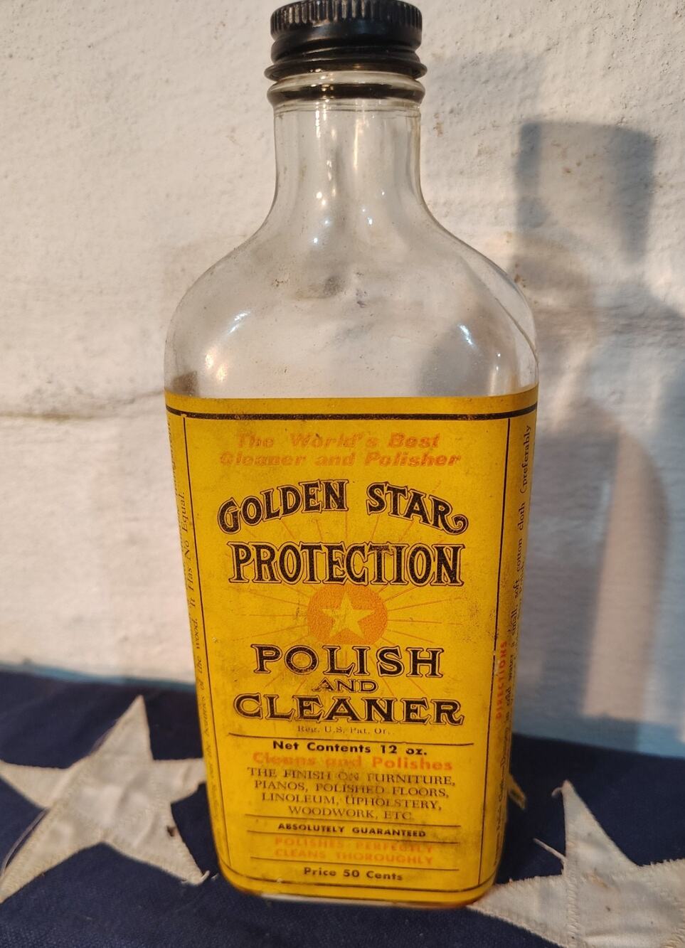 VINTAGE GOLDEN STAR ⭐ Polish Bottle w/ Cap & Label Collectible